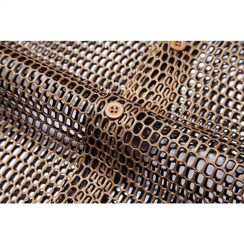 Mens Hollow Out Long Sleeve Mesh Shirt for Nightclubs Trendy SInger Stage Party Wear 250224