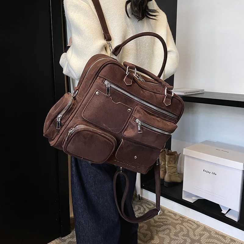 Brand Designer Faux Suede Womens backpack Retro Zipper Bucket School Bag Travel Bag 2024 Winter New Trending Y250303
