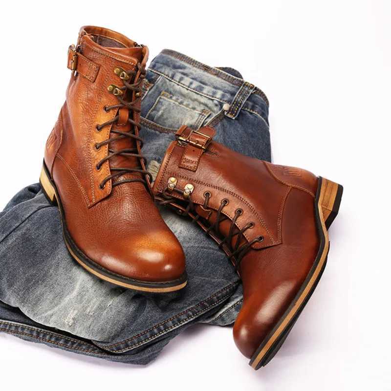 2024 Autumn New Mens Ankle Chelsea Boots Luxury Genuine Leather Lace Designer Mens Work Shoes Handmade Leather Botas Z250303