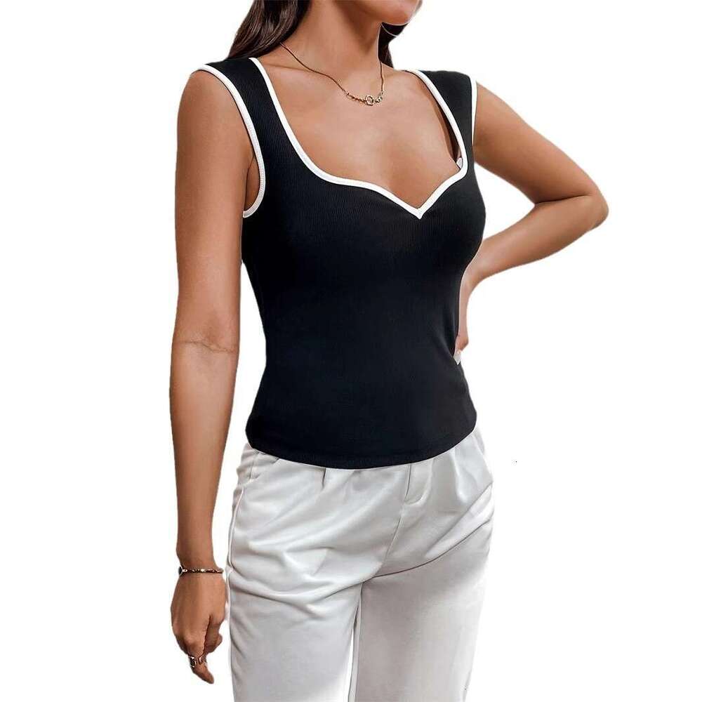 Ribbed Sexy Sleeveless Tank Trendy Women's Tight T-shirt V-neck Top 2025 Summer Spicy Girl Nightclub Bar New