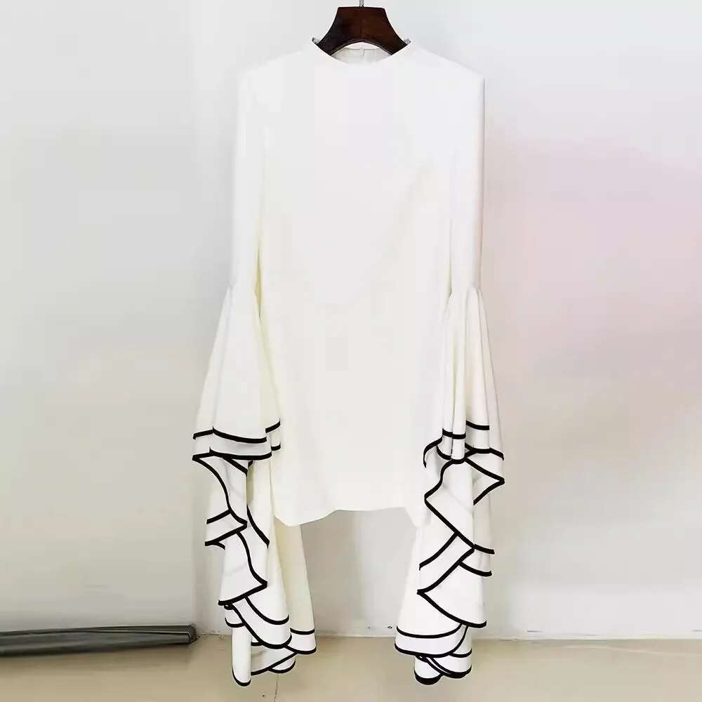 2023 New Design Slimming Fashionable Elegant Dress Gown With Exaggerated Large Lotus Leaf Sleeves Waist-Fitted For Europeans