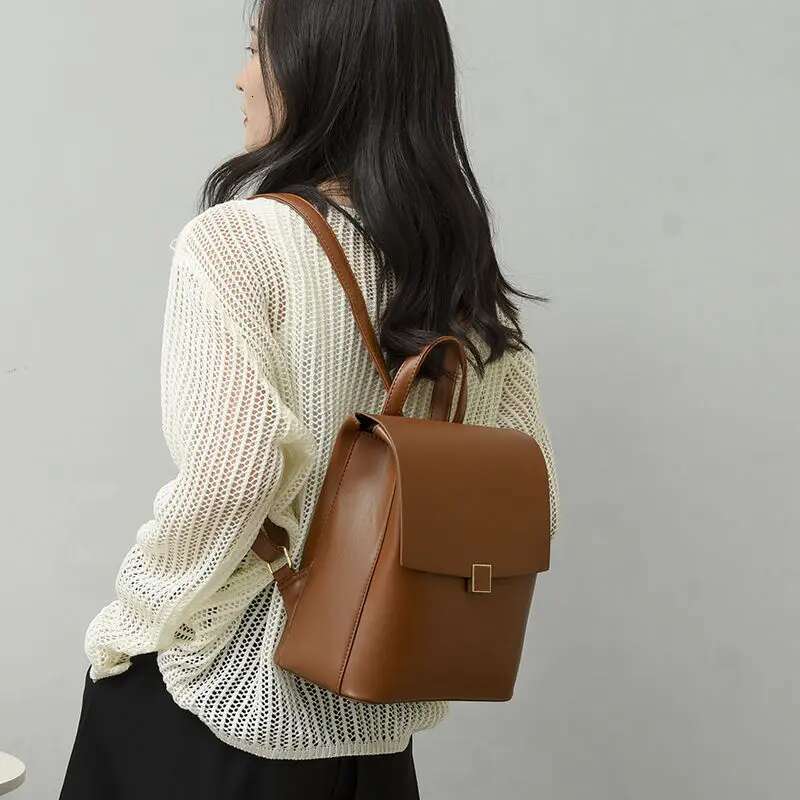 Women's Bags Design Quality Leather Women's Backpack Winter New Solid Color Ladies Anti Theft Travel Bagpack Student School Bag