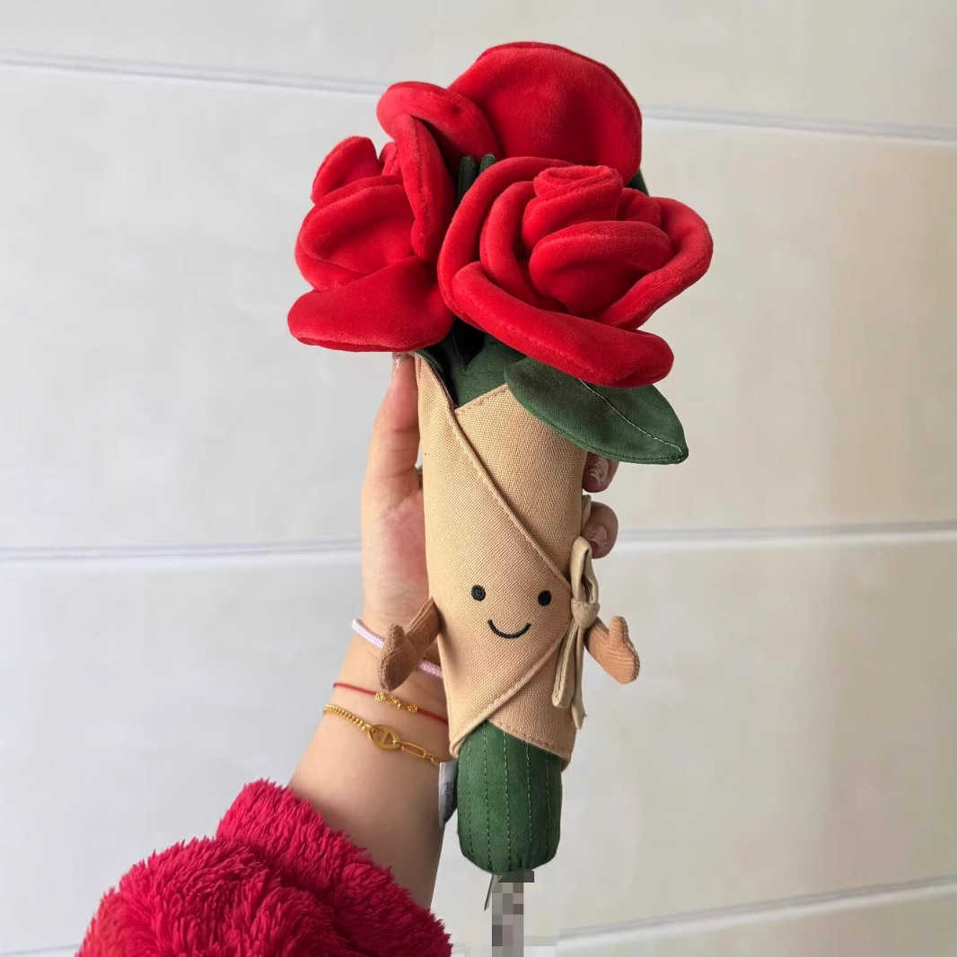 Plush Dolls Jelly Fun Bouquet Holding Flowers Beautiful Roses Doll Proposal Gift