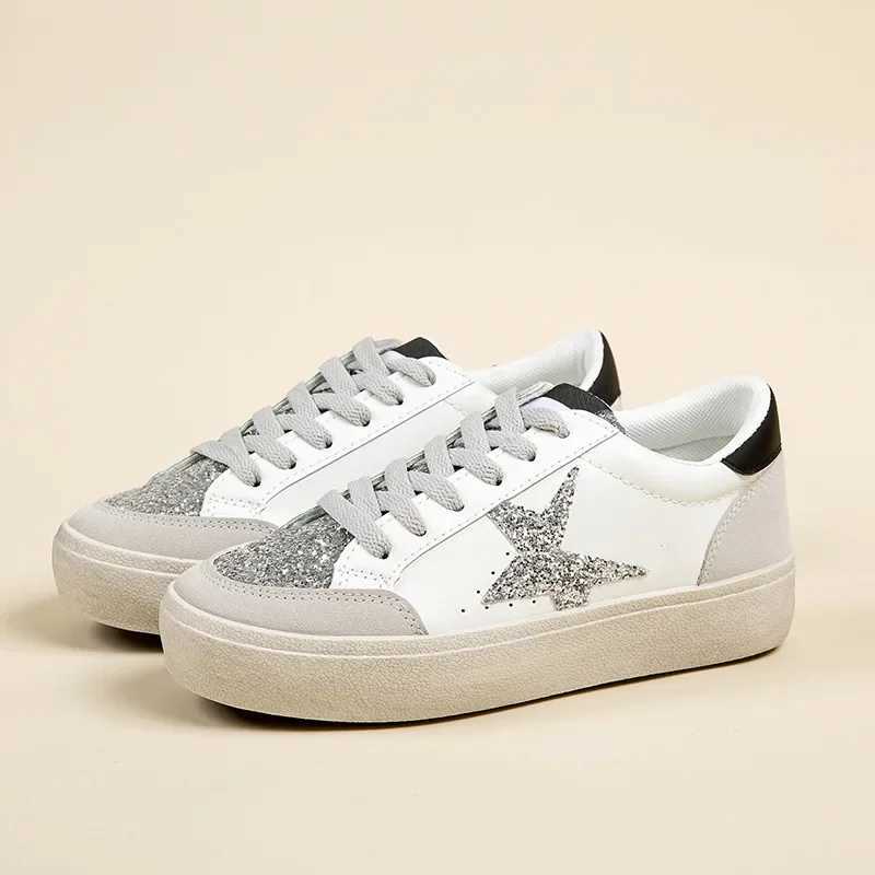 Womens Fashion Leopard Print Casual Sneakers With Sequins Stars Decor Black Thick Bottom Lightwear Fashion Woman White Shoes 41 M250303