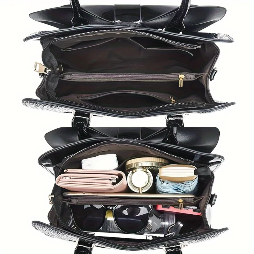 Ship from US Trendy Pattern Bow Tote Bag Allmatch Solid Color Multipocket Shoulder Perfect Handbag For Commuting Dice bag 250228FBB