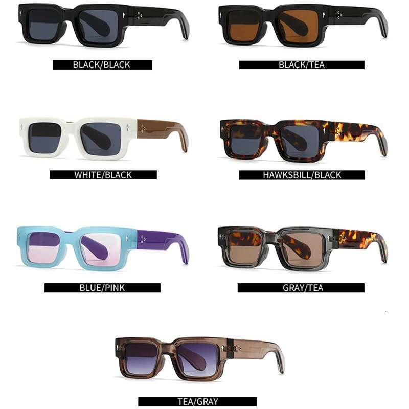 SO&EI Retro Rivets Men Square Punk Sunglasses Fashion Brand Designer Shades UV400 Women Trending Double Color Sun Glasses