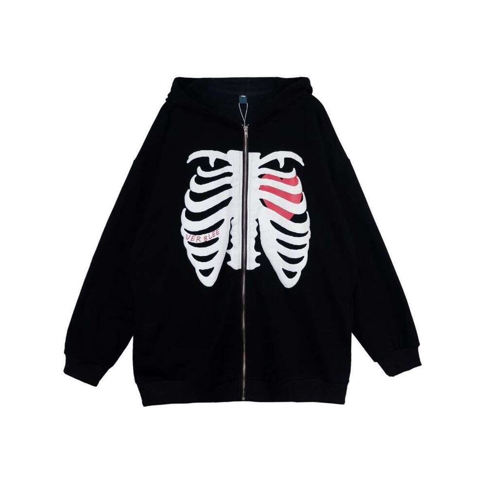 hooded cardigan hoodie women's loose skull print zipper long sleeved couple jacket trend