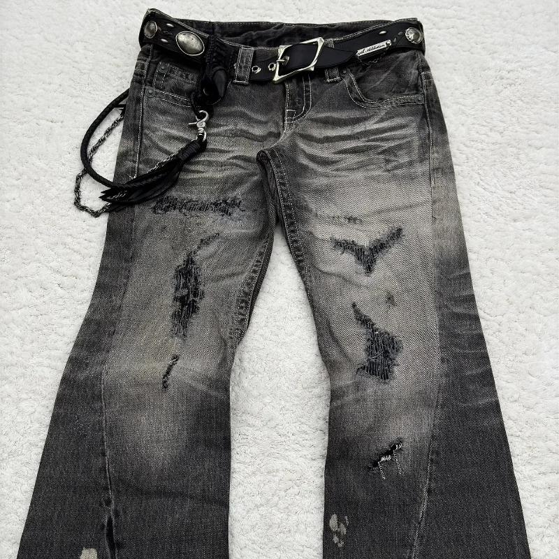 Men's Jeans Y2K Washed Gothic Retro Micro Flared Double Waisted Black Denim Pants Men Women Streetwear High Quality Design Trousers