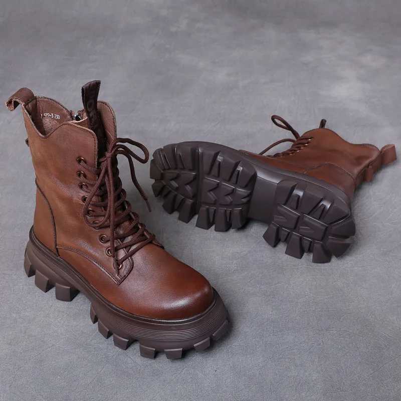 Drkanol handmade womens boots luxury 100% genuine cowhide leather wedge platform heel plush warm mid calf boots womens boots Z250303