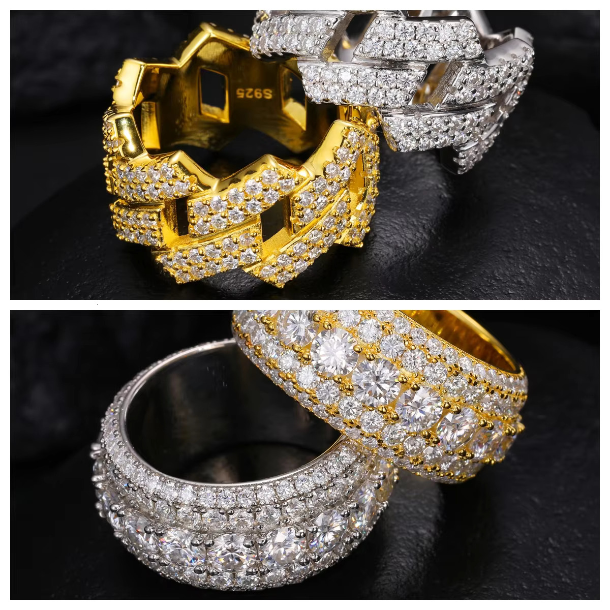 urious 2-Row Tested with Sier Shining Fashion Jewelry Ring, Silica Ring for Men