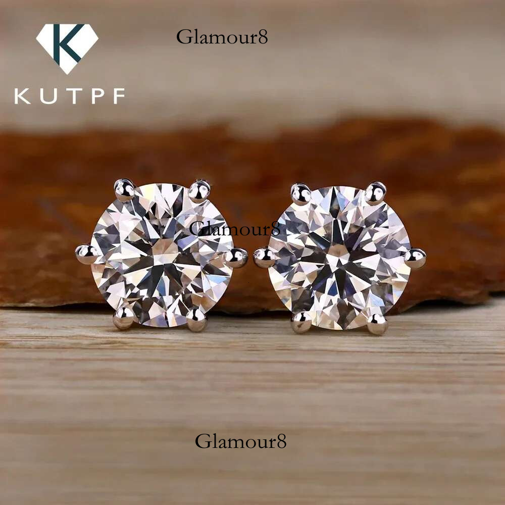 2 Carat Classic Moissanite Stud Earrings Sterg Sier For Women 6-Claw D Color Sparkg Dia Round Ear Studs with GRA