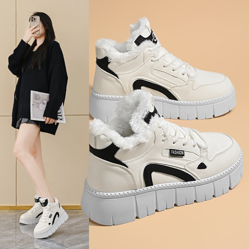 2025 Winter Velvet High Top White Designer s New Thick Bottom Height Increase Anti Slip Sports Board Casual Outdoor Women s Cotton Shoes Short Boots