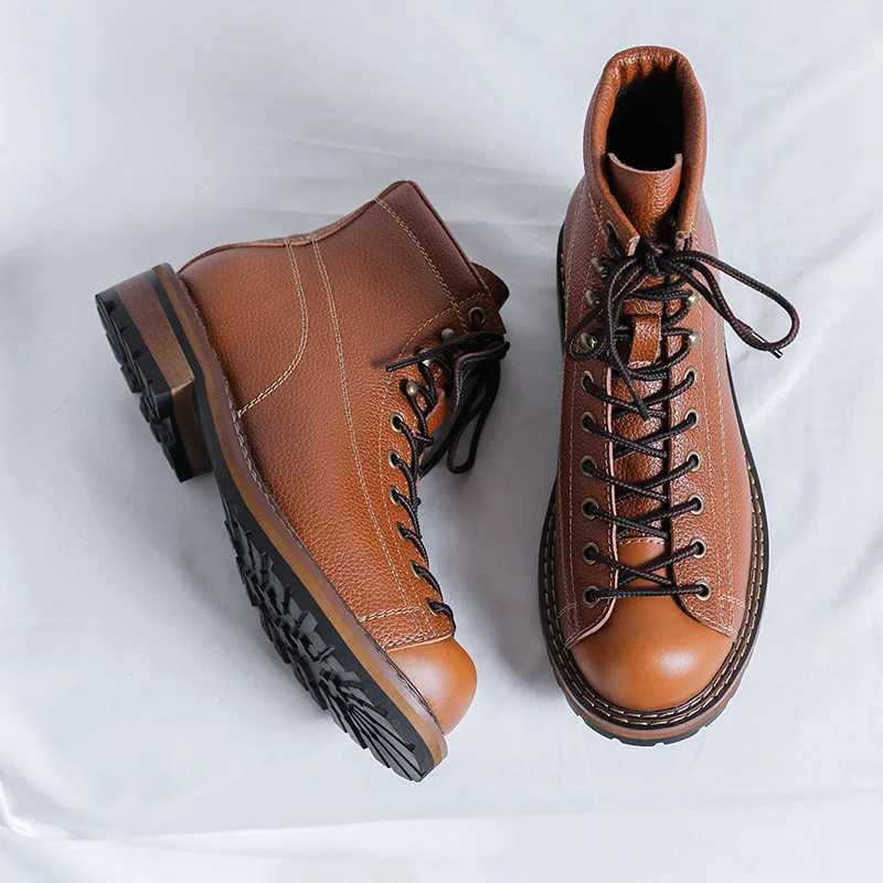 2023 New Vintage Work Boots for Men High Top British Style Mens Leather Boots Spring Autumn New Designer Platform Shoes Man Z250303