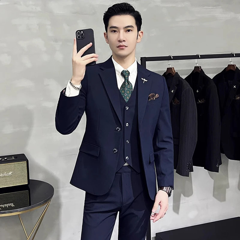 Jacket Vest Pants High End Boutique Solid Color Mens Casual business office Suit Groom Wedding Dress Party Blazer Trousers 250224