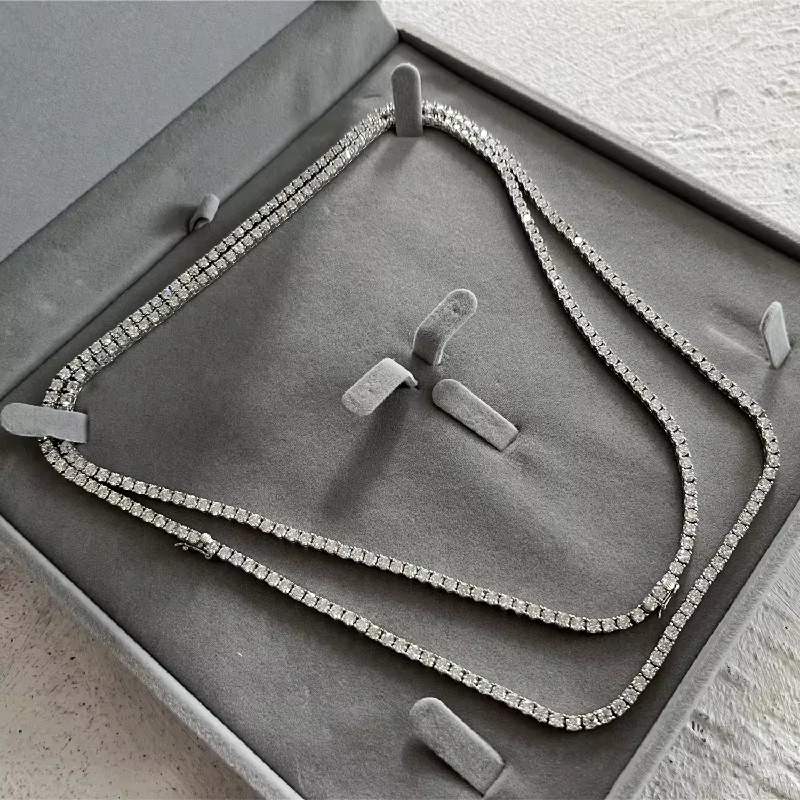 Iced Out 3mm Moissanite Dia VVS Sterling Sier Tennis Chain Necklace