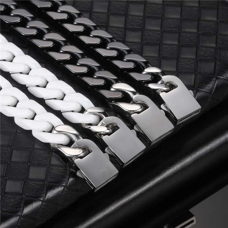 Hip Hop 12mm Heavy Stainless Steel Ceramics Cuban k Chain Unique Necklace For Men Women Rapper Jewelry