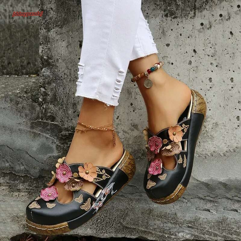 Women's Wedge Mule Shoes, wer Decor Cut-out ral Print Slide Sandals, Tribal Style Slip On Shoes Koningsdag/King's Day #ddmypanda