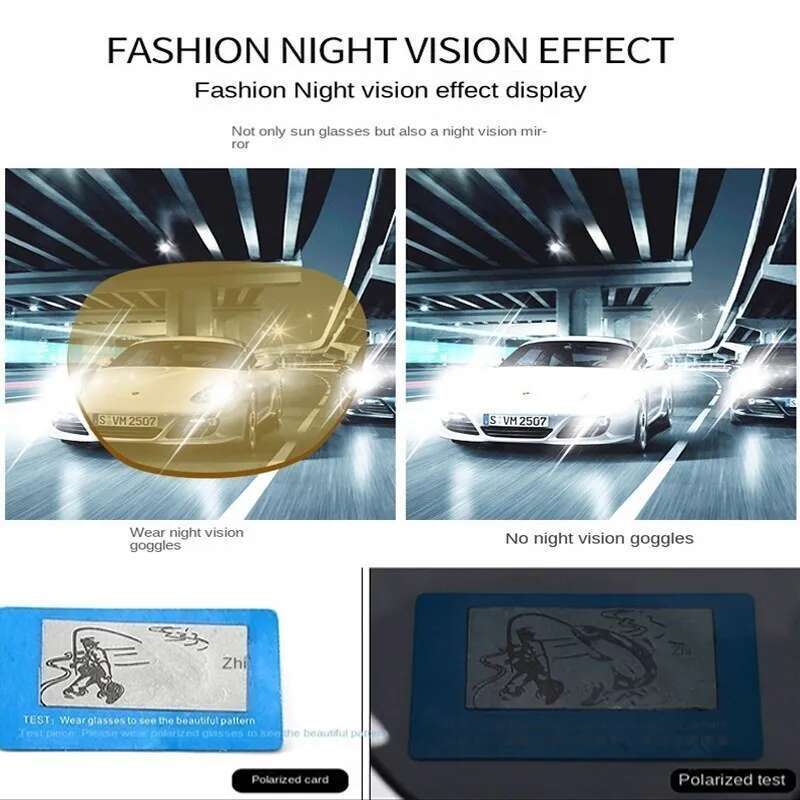 New Square Polarized Sunglasses Men Women Night Vision Yellow Lens Anti-Glare Male Driving Sun Glasses UV400 Eyewear