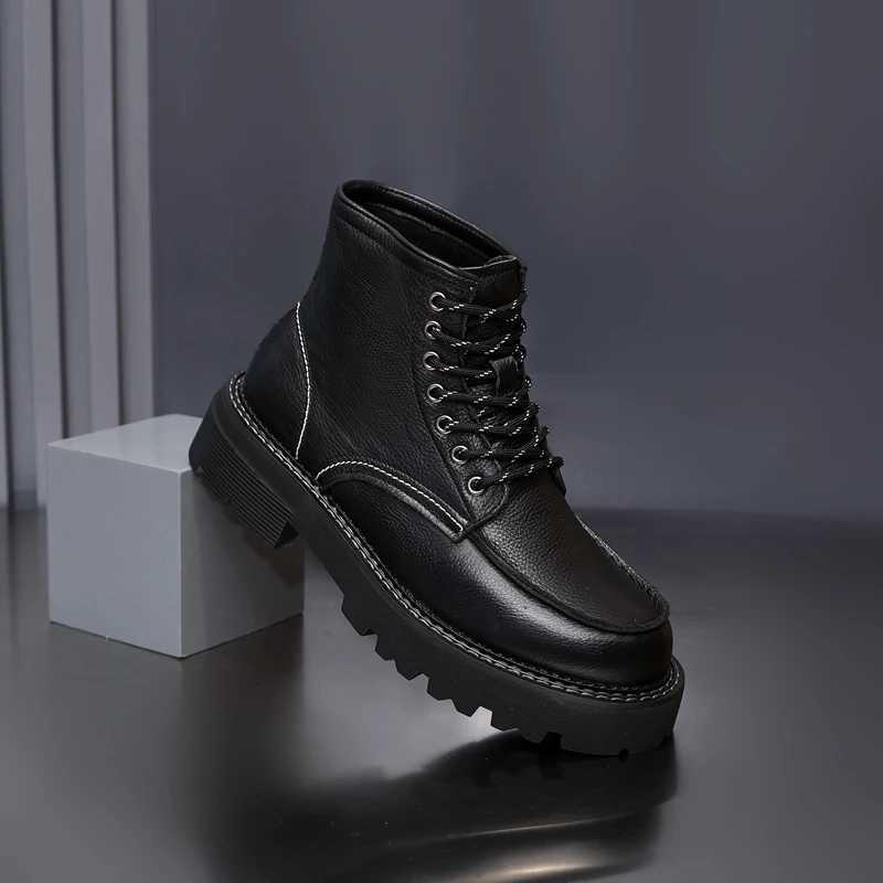 Golden Sapling Wear-resistant Mens Boots Outdoor Genuine Leather Soft Sold Plush Black Boot Man Fashion Genuine Leather Shoes Z250303