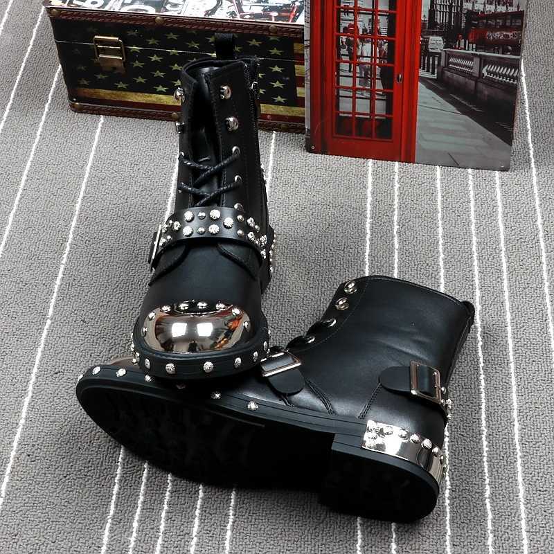 CuddlyIIPanda Men FAshion Luxury Brand Punk Style Spring Autumn Ankle Boots Male Metal High Top Motorbike Sneakers Z250303