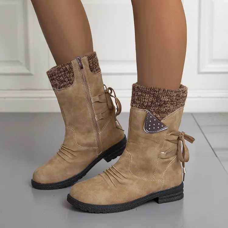 2023 Autumn Winter Womens Mid Range Boots Fashion Suede Snow Boots Zipper Warm Boots Womens Shoes Low Heel Boots Z250303