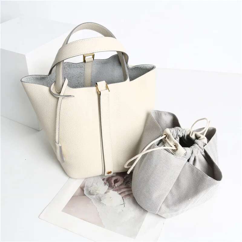 New Women's Basket Genuine Leather Underarm One-Shoulder Handbag Small Tote Inside Crossbody Bucket Bag