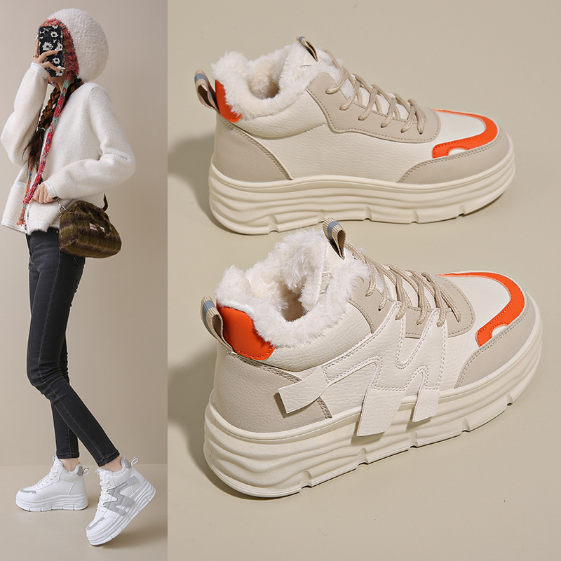 Winter Designer s New Velvet High Top White Women's Versatile Height Increasing Thick Sole Warm And Velvet Sports Casual Cotton Fashionable Shoes