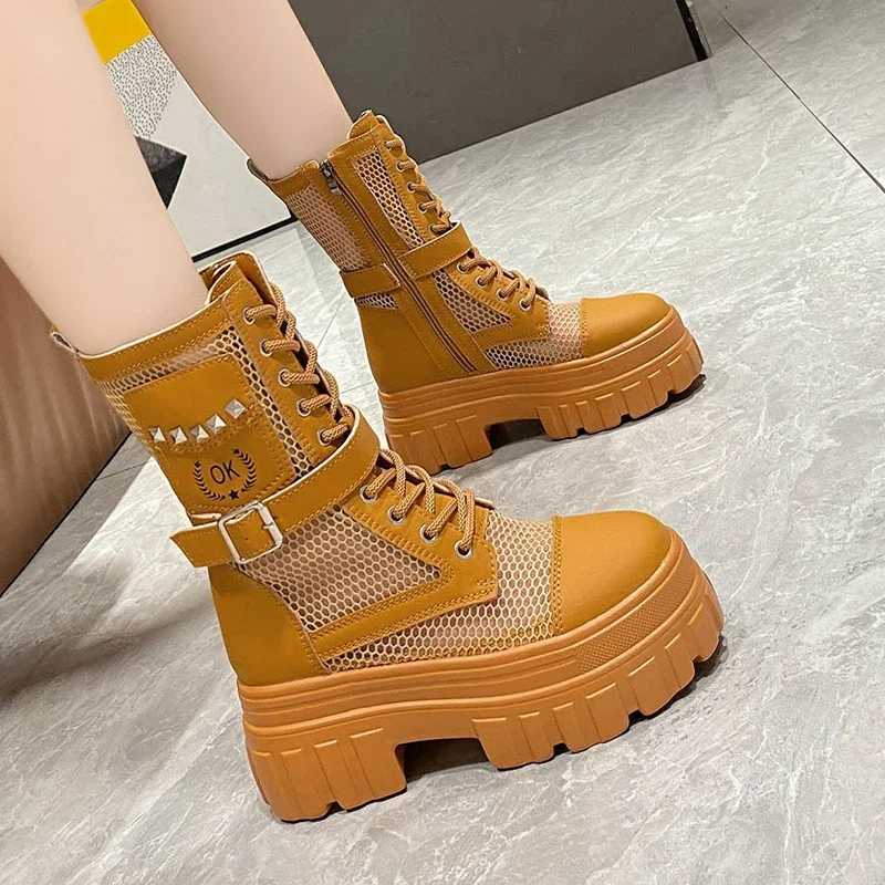 High Quality Soft Leather Platform Women Ankle Boots Gothic Style Cool Women Combat Boots New Street Women Shoes For Summer Z250303