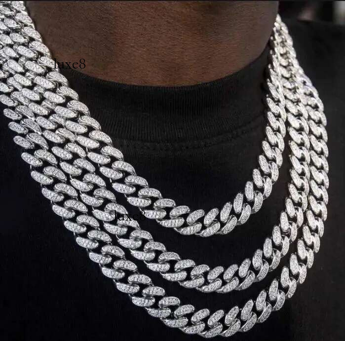 Iced Out Paved Rhies 1Set 13MM Sier Color Full Miami Curb Cuban Chain CZ Bg Rapper Necklaces For Men Hip Hop Jewelry