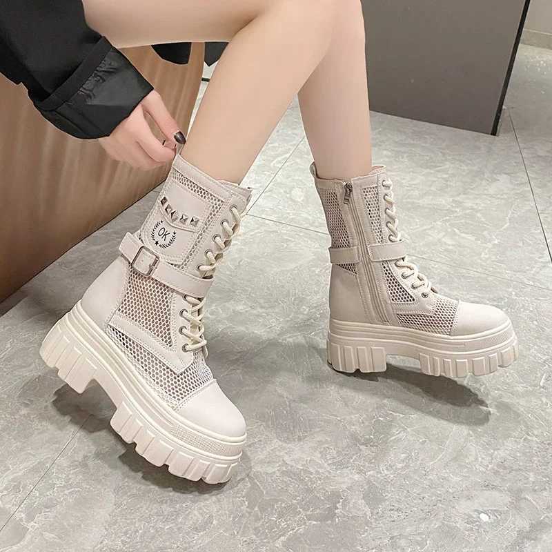 High Quality Soft Leather Platform Women Ankle Boots Gothic Style Cool Women Combat Boots New Street Women Shoes For Summer Z250303
