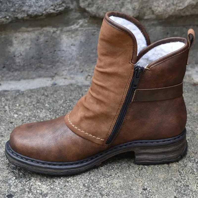 European And American Round Toe Thick Heel Short Boots Womens Motorcycle Boots Plus Velvet Snow Boots 2025 Z250303