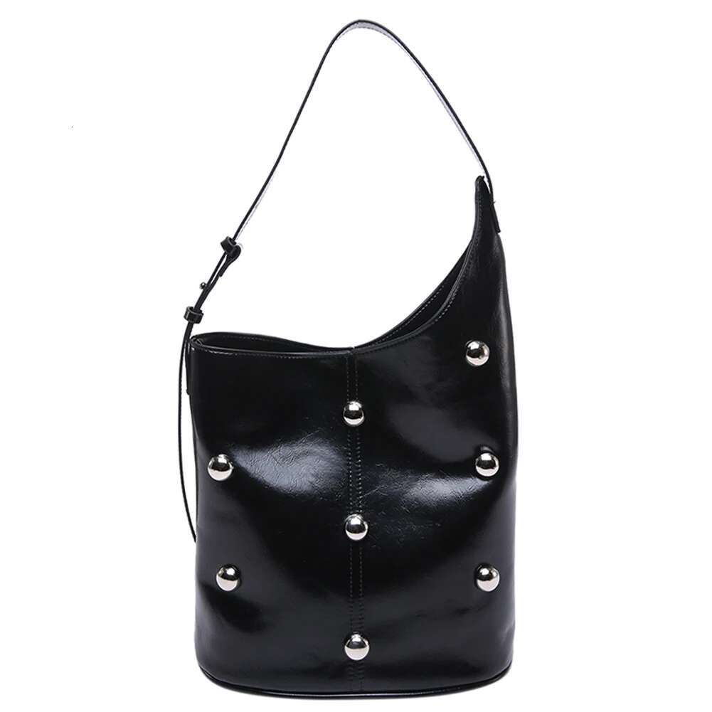 Bucket Women Rivet Studded Underarm PU Leather Inner Pocket Handbag Magnetic Closure Hobo Bag For Work Travel