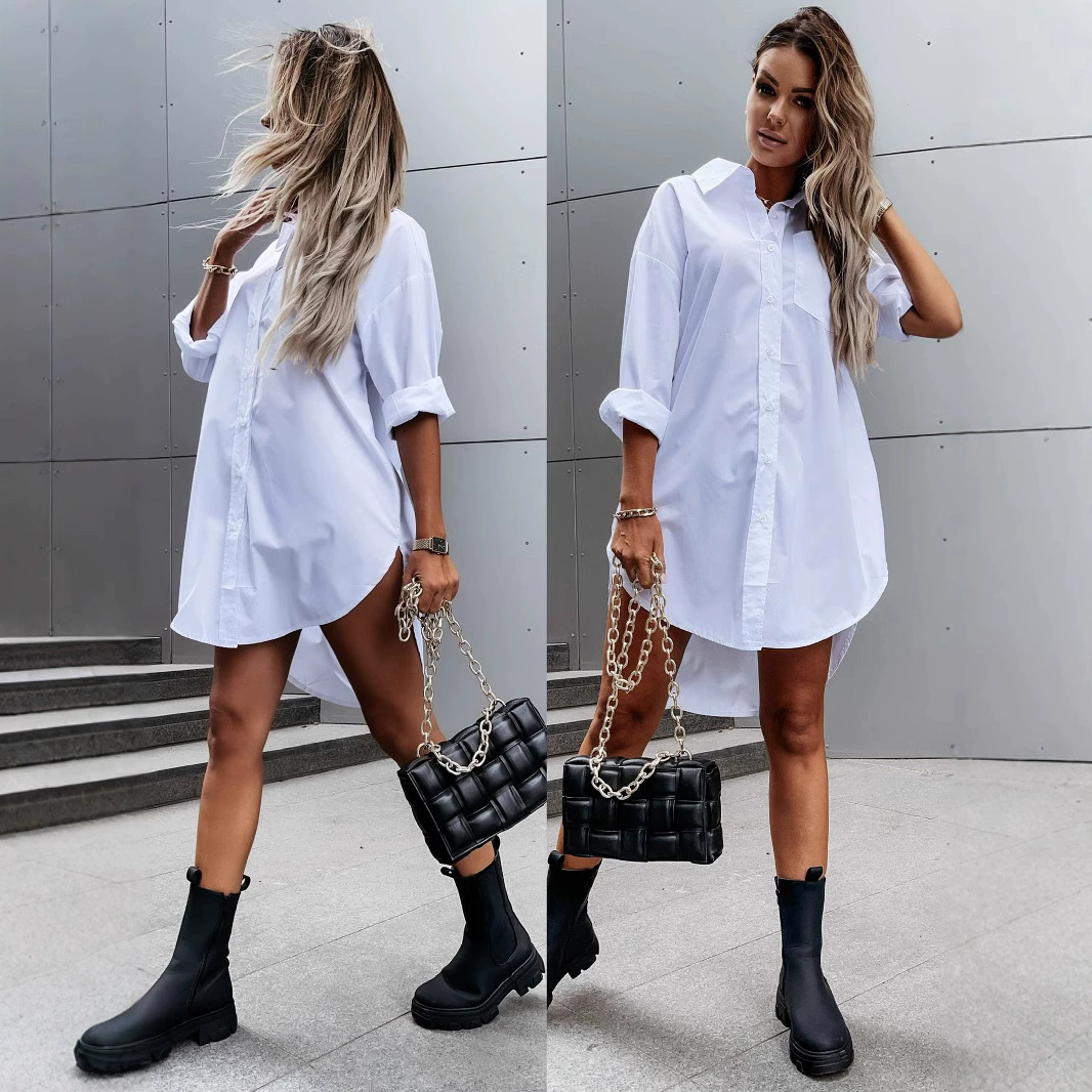 Summer tshirt for women denim casual dresses loose spring autumn long sleeved buttons designer dress clothing designer bag