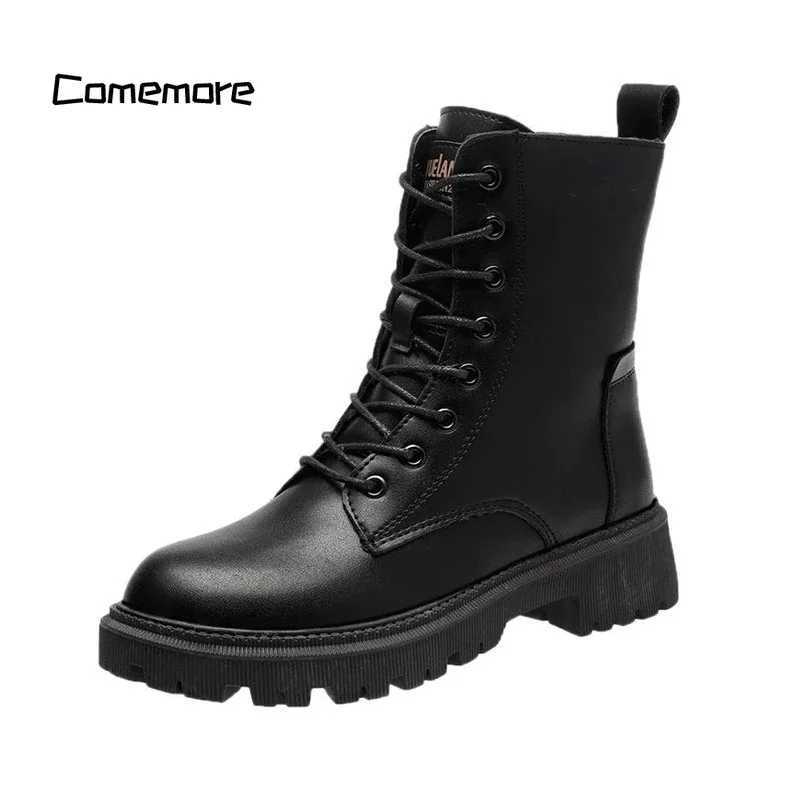 Luxury black leather boots ankle boots plush warm platform shoes British fashion Bottas winter fur boots womens shoes 40 Z250303