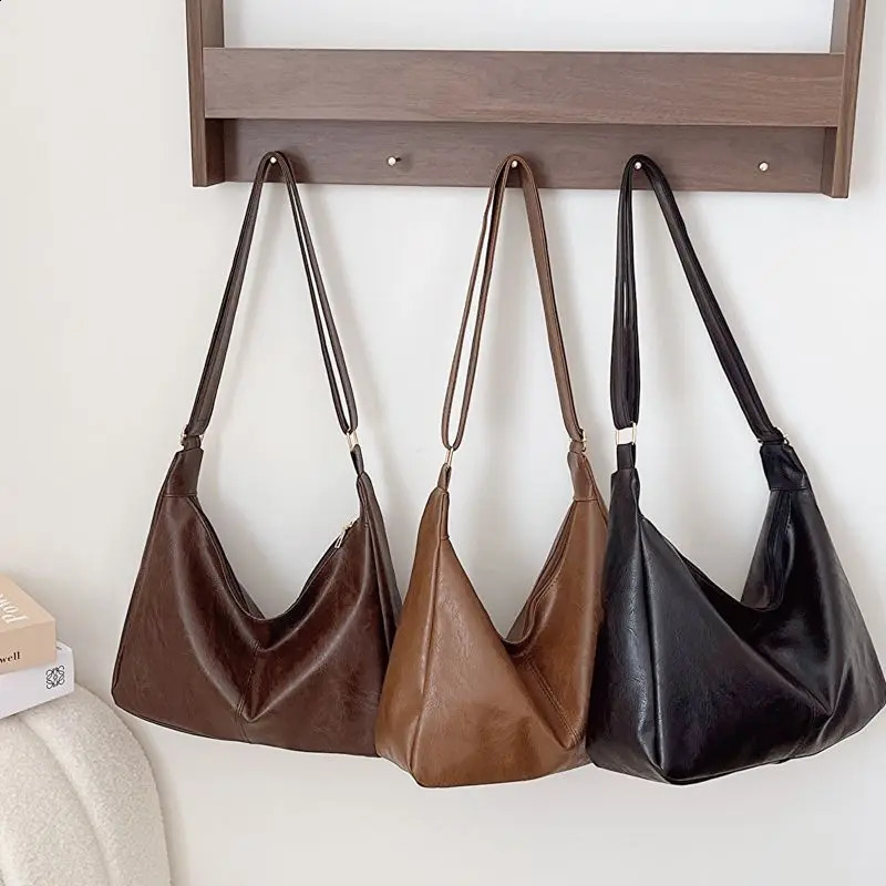 PU Leather Fashion Vintage Casual Tote Bag Maillard Stylish Crossbody Bags for Women Texture Large Capacity Temperament 250305ww