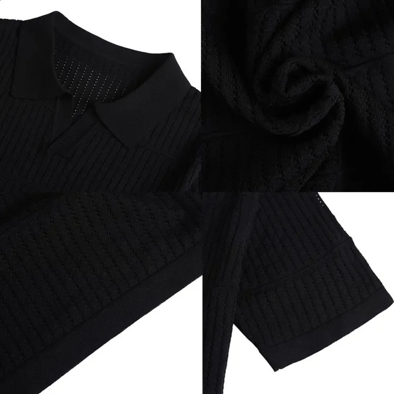 Short sleeved polo shirt mens summer style hollow collar half sleeved T-shirt fashionable short sleeved sweater weight loss gray top 250226