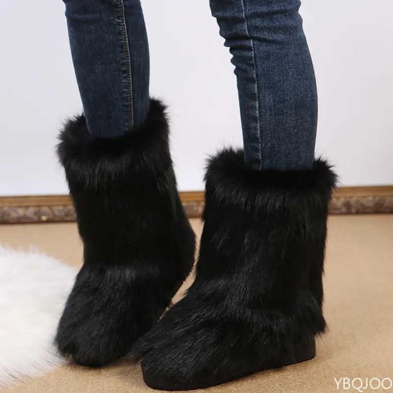 Womens Winter Snow Boots Outdoor Luxury Furry Faux Fox Fur Boots Woman Plush Warm Platform Shoes New Fashion Boots Big Size Z250303