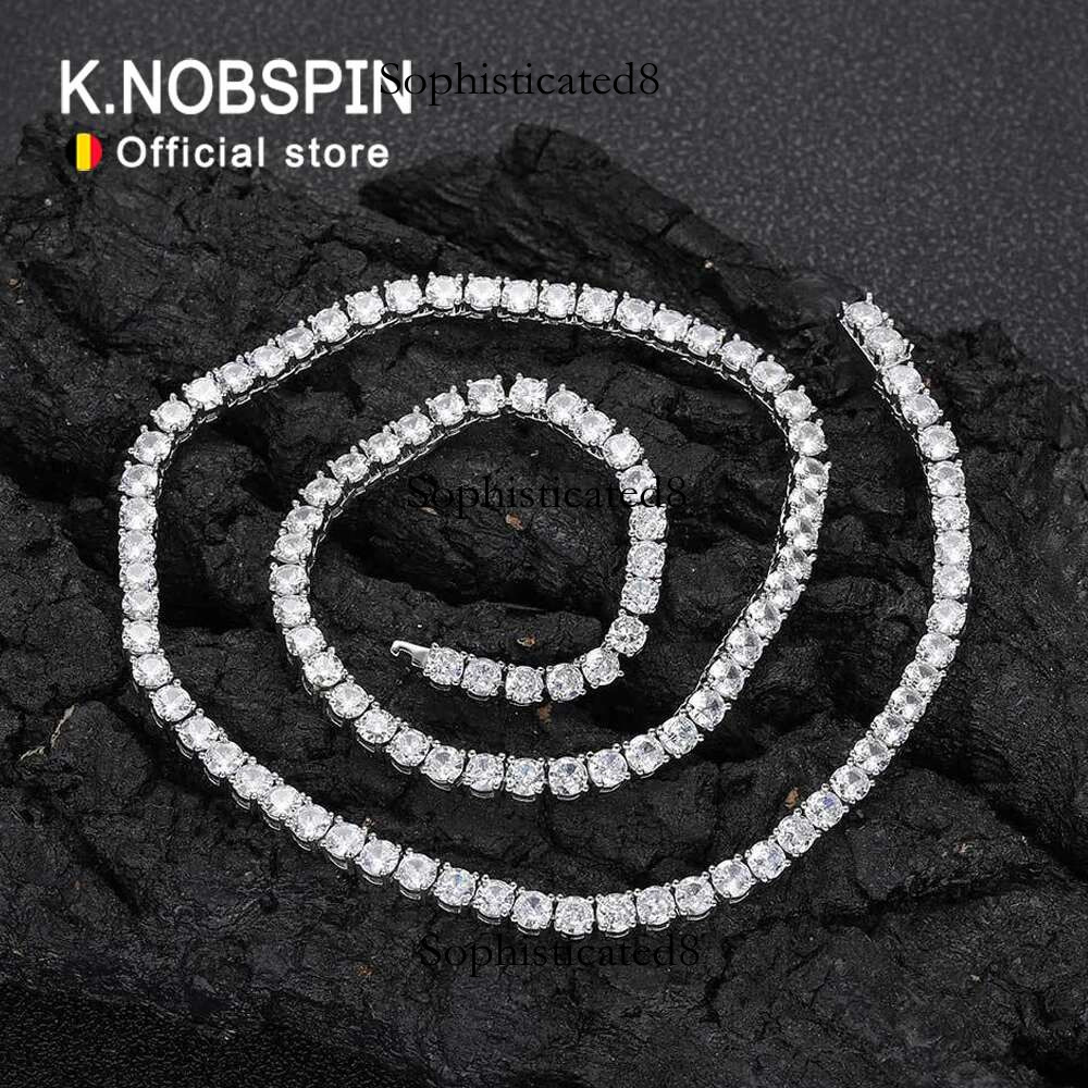 KNOBSPIN D VVS1 Moissanite Tennis for Women Wedding Jewelry with Certificate s Sliver Plated White Gold Necklace