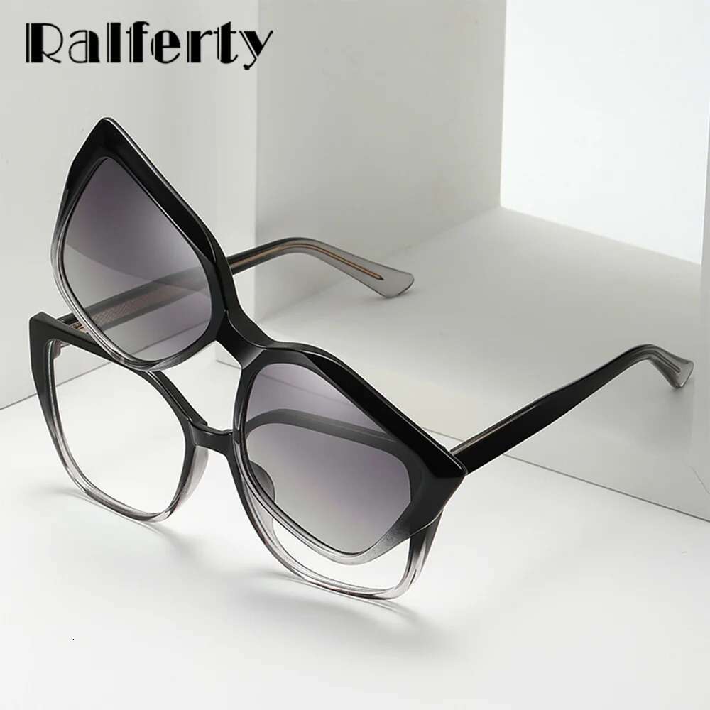 Ralferty Polarized Magnetic Sunglasses Women Designer 2 In 1 Clip On Glasses Lady Driving Sunglass Prescription 0 Diopter Lens