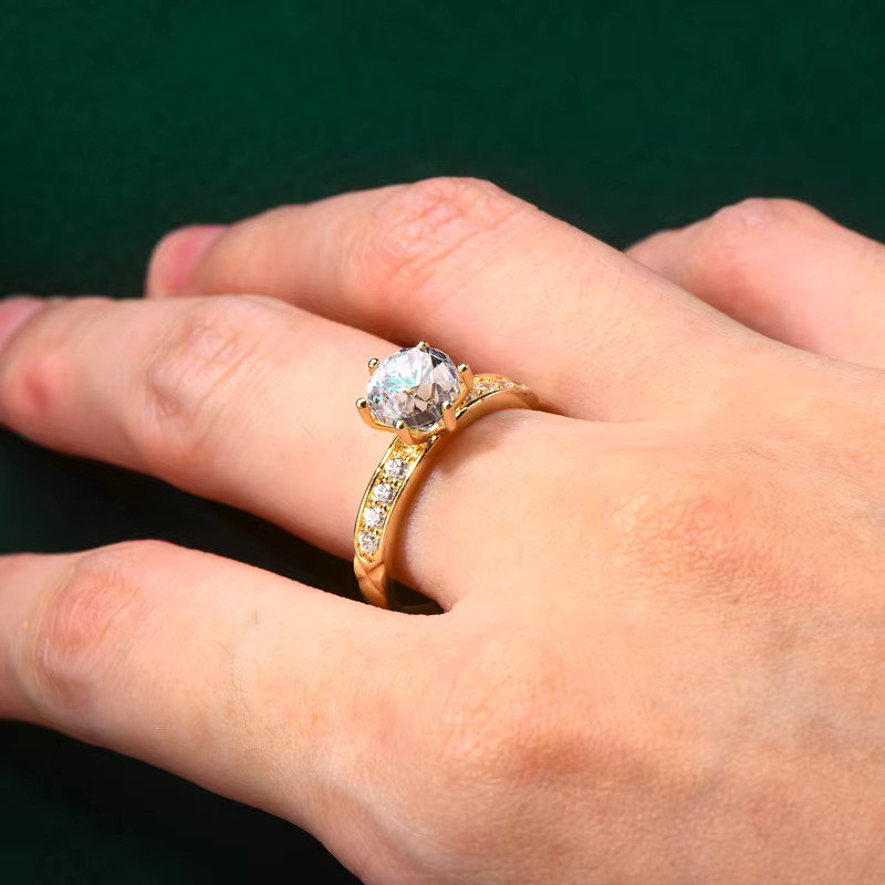 Real 10K Solid Gold 1.2ct 7mm Moissanite Engagement Wedding Rings with Gra Certificate
