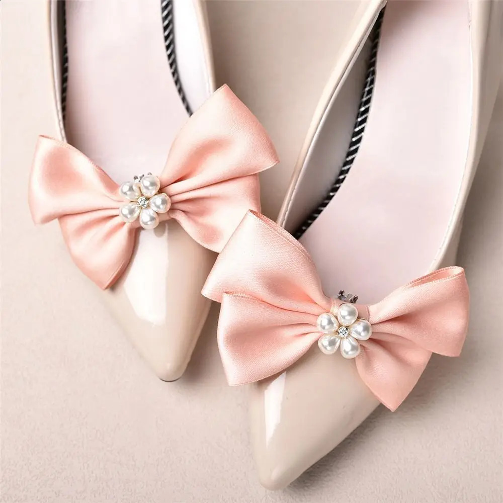 1 pair of elegant bow shoe buckles pearl shoe clips womens detachable wedding shoes decorative charm DIY craftsmanship 250218