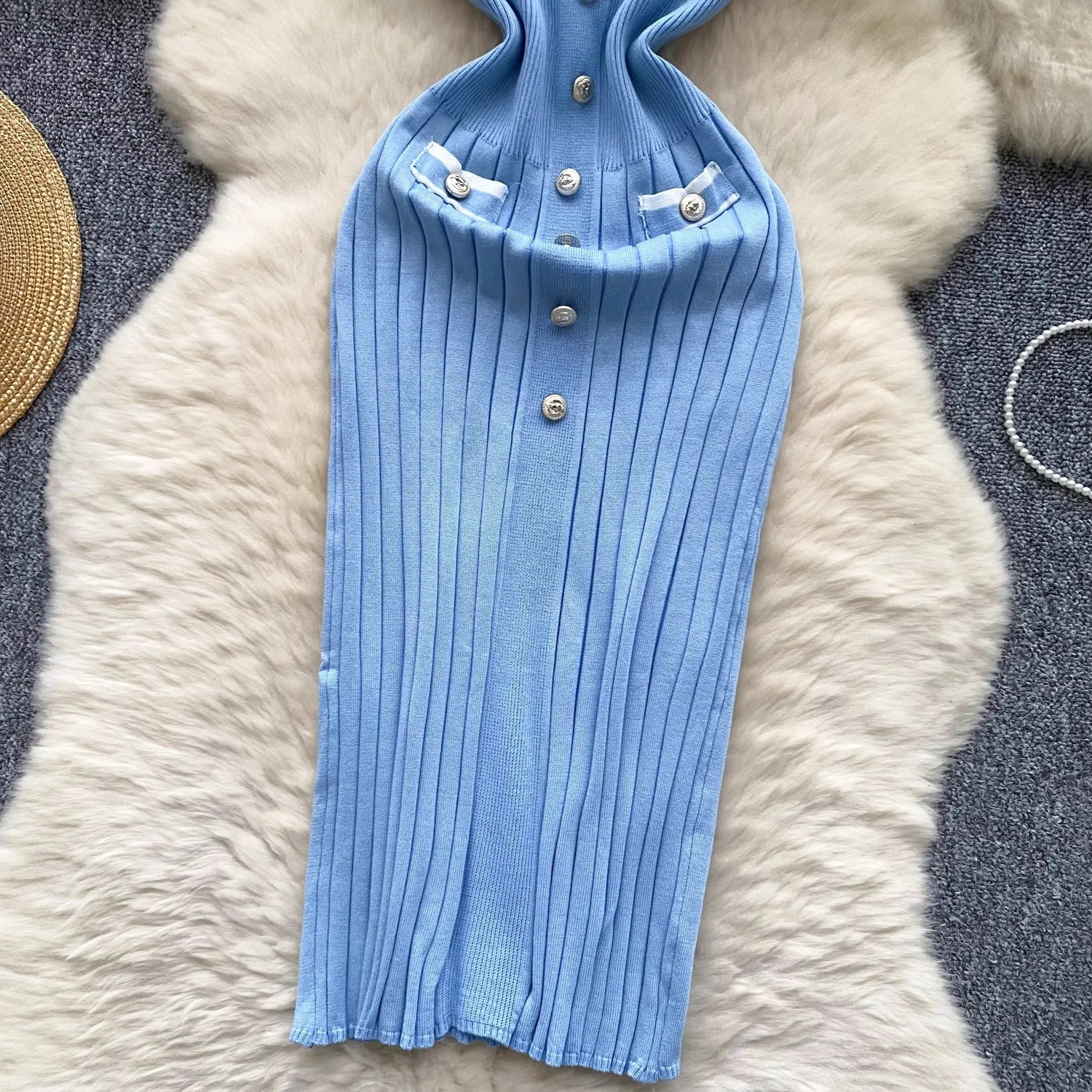 YuooMuoo Chic Fashion Sexy Wrap Hips Knitted Dress Women Vneck Short Sleeve Bodycon Pleated Sweater Office Lady Vestios 250228