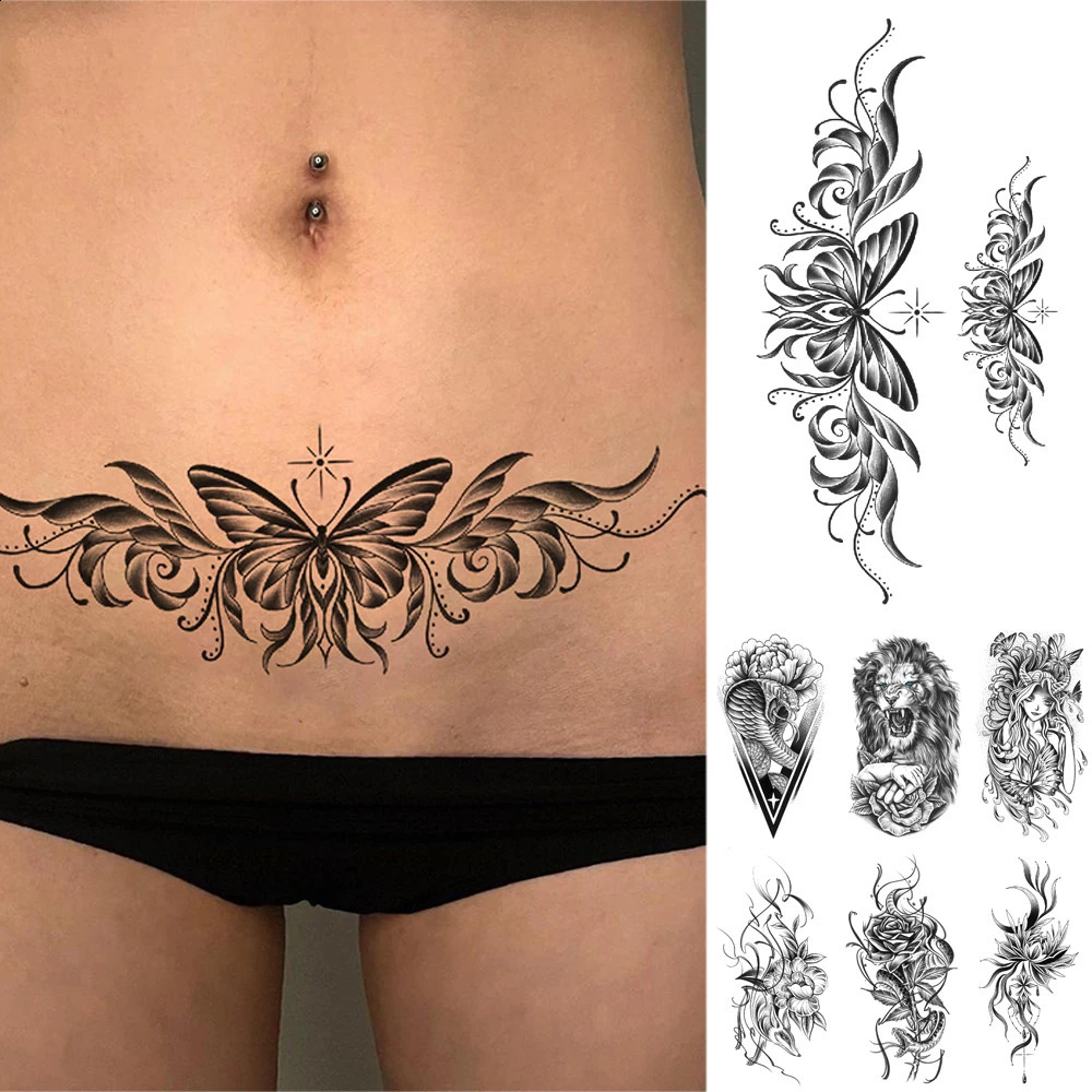 Long Lasting Butterfly Wolf Totem Black Waterproof Temporary Tattoo Body Art Arm Sticker for Women Men and Girl 250219
