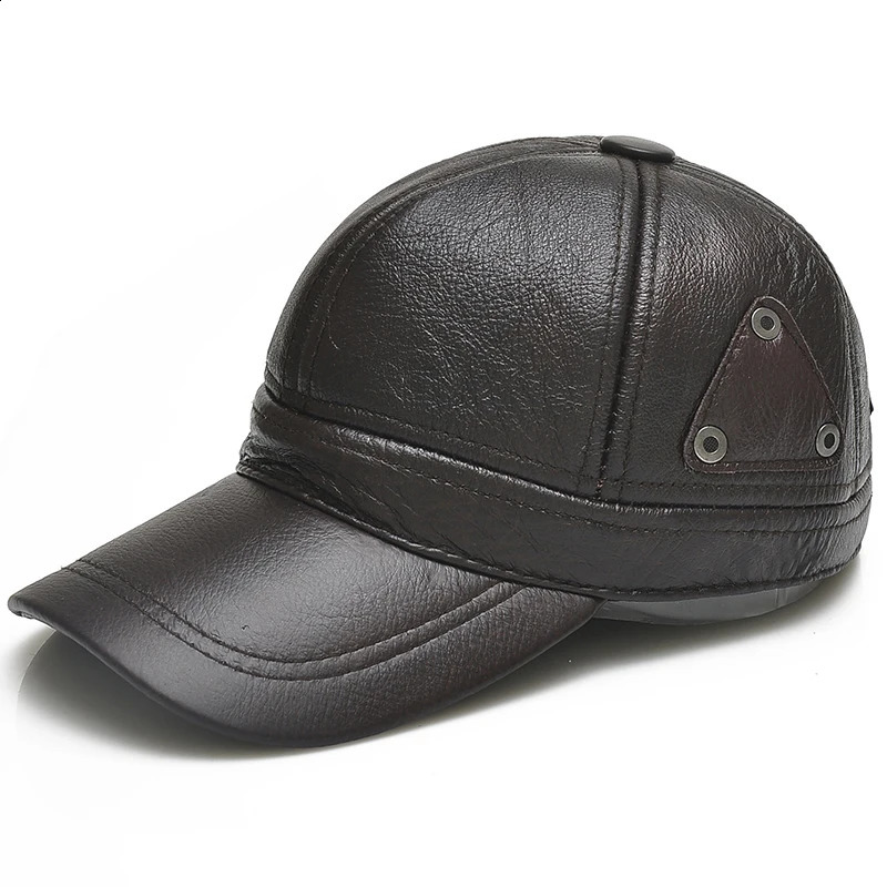 2025 Mens Brown Cowboy Leather Baseball Hat Outdoor Genuine Retro Adjustable 250228