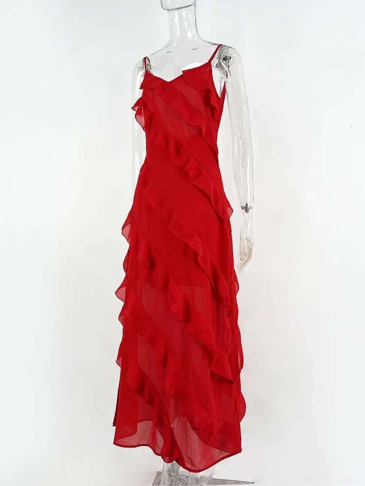 2024 Summer Fashion New Elegant Women's Sexy Chiffon Vacation Sg With Ruffle Edge Style Long Dress