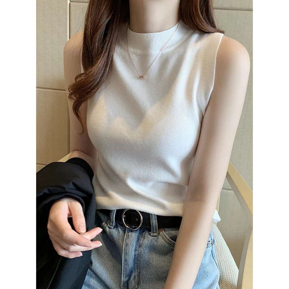 Summer Versatile 2025 Knit Sleeveless Women Basic Solid Tank Casual O-neck Slim Thin Tees Female Tops Vest