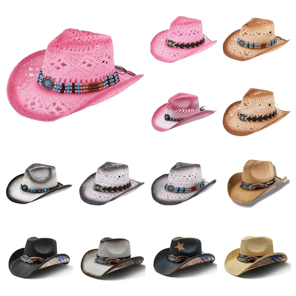 Vintage Hat Men Western Cowgirl Caps Straw Cover Cap Female Jeans Hat Jazz knight Hat Sun Hat 250221