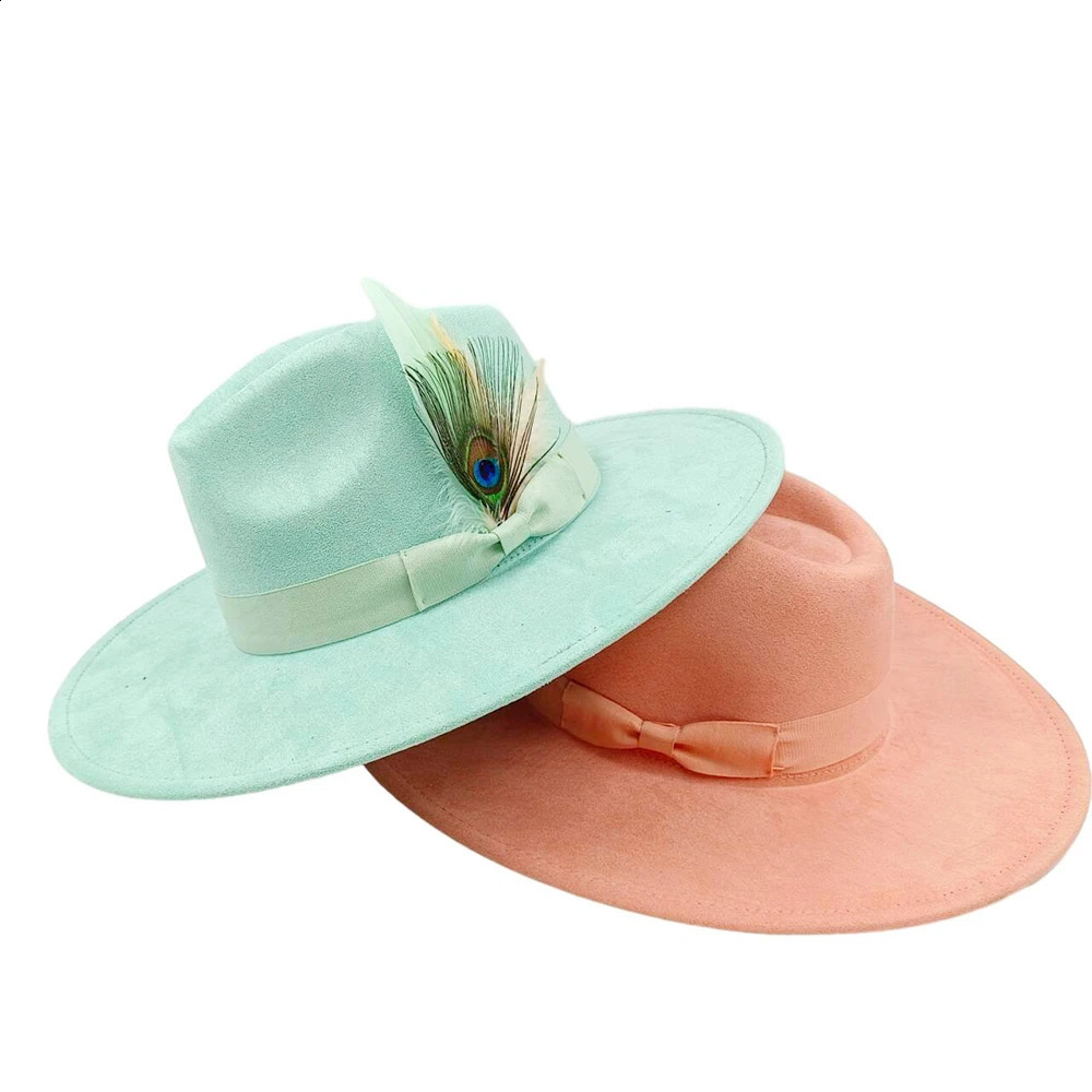 suede fedora hats for men and women bow accessoriescolorful retro wide-brimmed church hatsjazz panama hats 250228