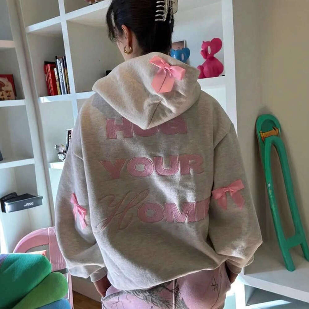 New autumn and winter letter embroidery trendy brand loose with bow decoration sweet hoodie batch