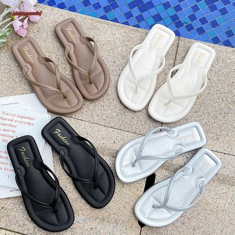 Women Shoes Flats Summer Flip ps Ladies Outdoor Simple Leisure Slippers In Black Sier Beach slippers atos Mujer #ddmypanda